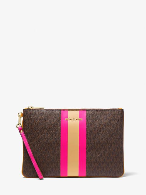 MICHAEL KORS Large Logo Stripe Zip Pouch