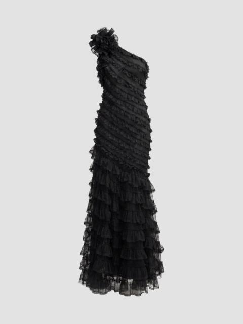 MAC DUGGAL Women's One-Shoulder Mesh-Lace Trumpet Gown - Black