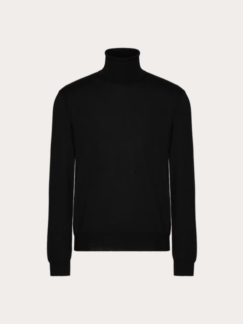 Valentino HIGH-NECK WOOL SWEATER WITH VLOGO SIGNATURE EMBROIDERY