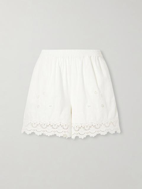 SKALL Tallulah Floral-embroidered Organic Cotton And Linen-blend Shorts
