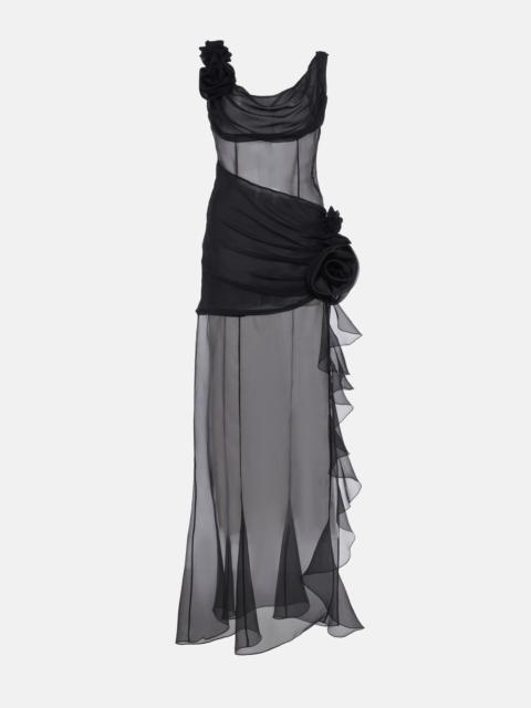 SILK ORGANZA EVENING DRESS WITH VOLANT