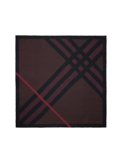 Burberry Burgundy & Black Check Cashmere Silk Scarf