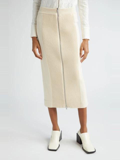 Jil Sander Front Zip Knit Cotton Rib Skirt