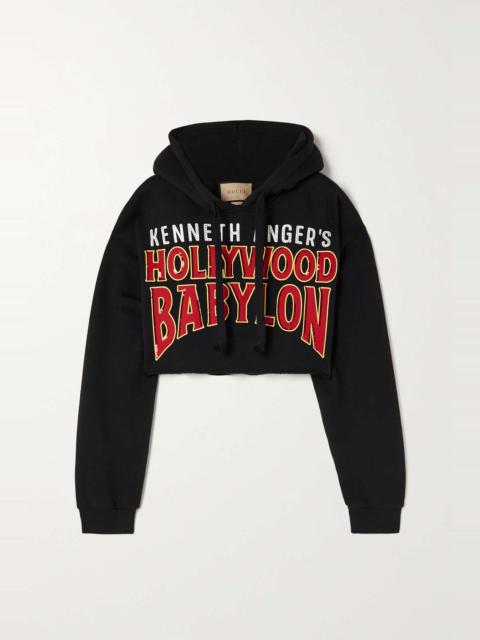 GUCCI Cropped embellished printed cotton-jersey sweatshirt