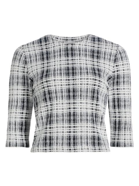 Vince Women's Boucle Plaid Elbow-Sleeve Top - Coastal Off White