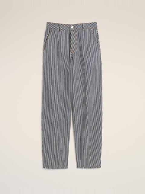 AMI Paris BLUE BALLOON-FIT STRIPED COTTON JEANS