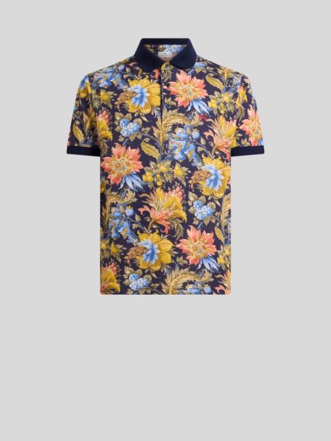 Etro COTTON PIQUE POLO SHIRT WITH PLAIN-COLOUR DETAILS AND FLORAL MOTIF