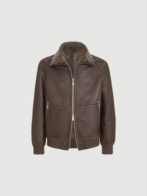 Brunello Cucinelli Vintage-effect shearling bomber jacket