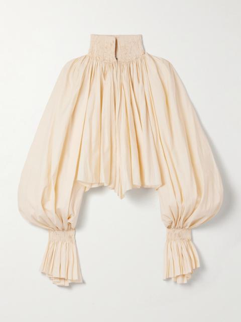 KHAITE Durer Cropped Gathered Cotton-blend Poplin Blouse