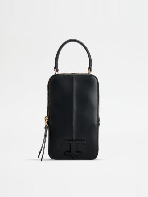 T TIMELESS PHONE BAG IN LEATHER MEDIUM - BLACK