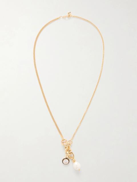 ROXANNE ASSOULIN The Double Drop Gold-tone, Cubic Zirconia And Enamel Necklace