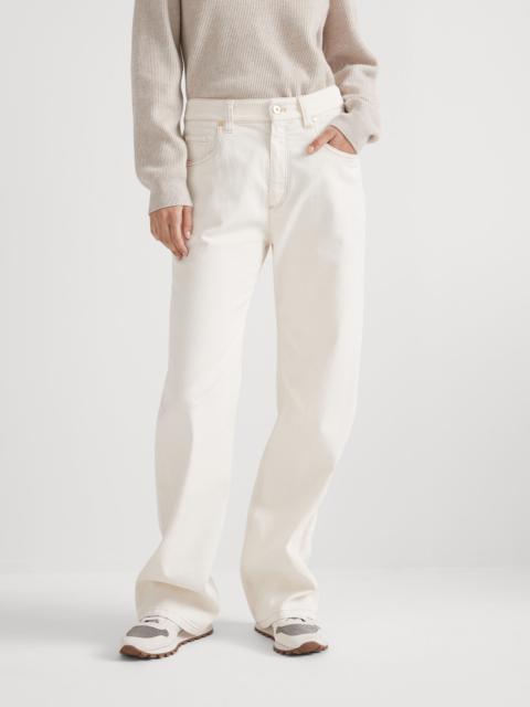 Brunello Cucinelli Garment-dyed comfort denim loose trousers with shiny tab