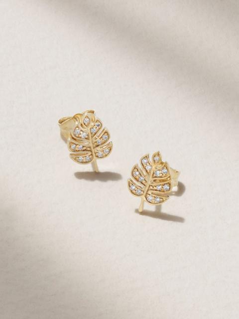 SYDNEY EVAN Tiny Monstera Leaf 14-karat gold diamond earrings Gold