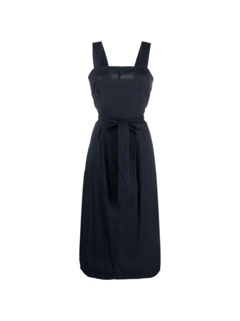 belted square-neck midi dress