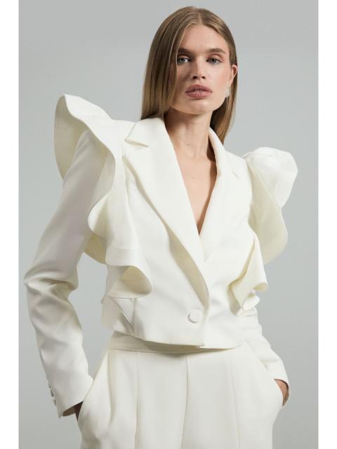 KAREN MILLEN Drama Ruffle Tailored Single Breasted Cropped Blazer