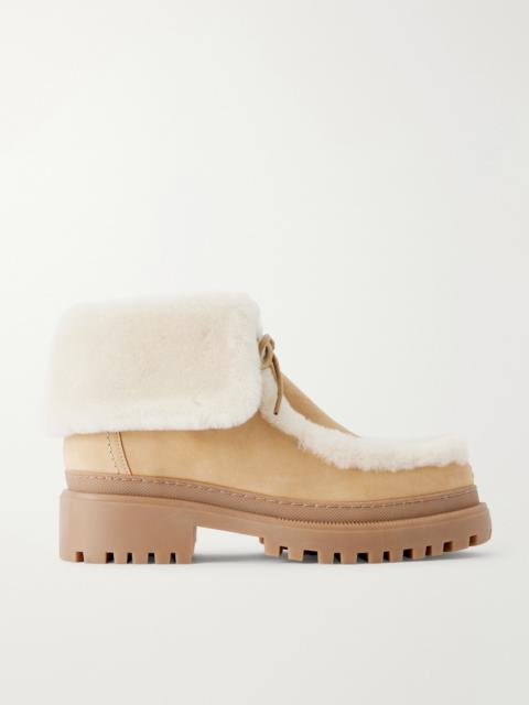 Yves Salomon Brushed shearling-trimmed suede ankle boots Neutral