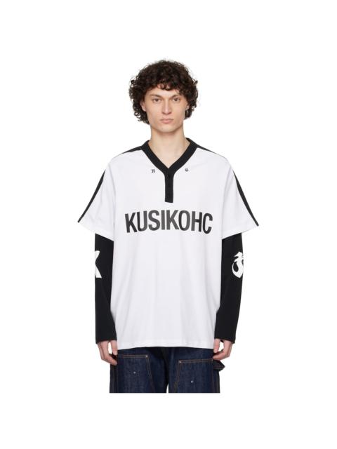 KUSIKOHC Black & White Baseball Long Sleeve Polo