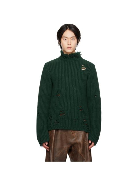 JW Anderson Green Distressed Turtleneck