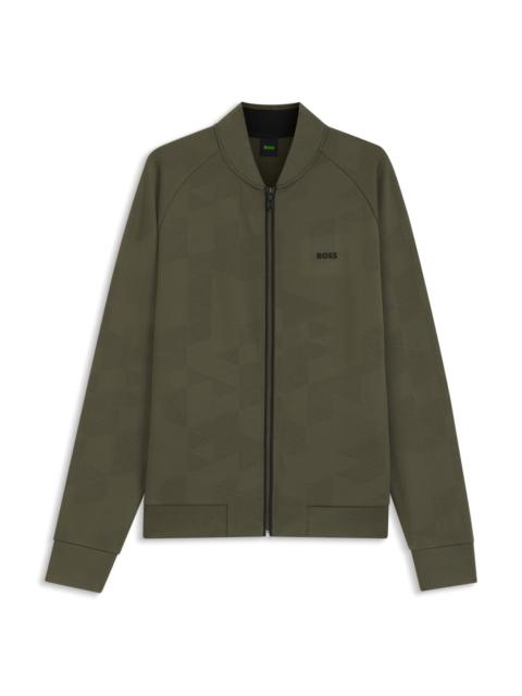 BOSS TRIANGLE-JACQUARD ZIP-UP SWEATSHIRT WITH RUBBERIZED LOGO