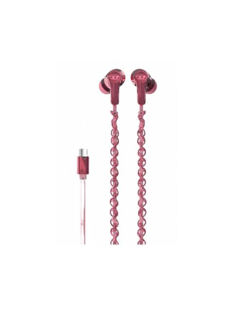 Diesel pink wired earbuds and charms