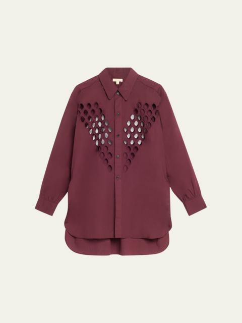 diotima Long Broderie Anglaise Cutout Oversized Poplin Shirt