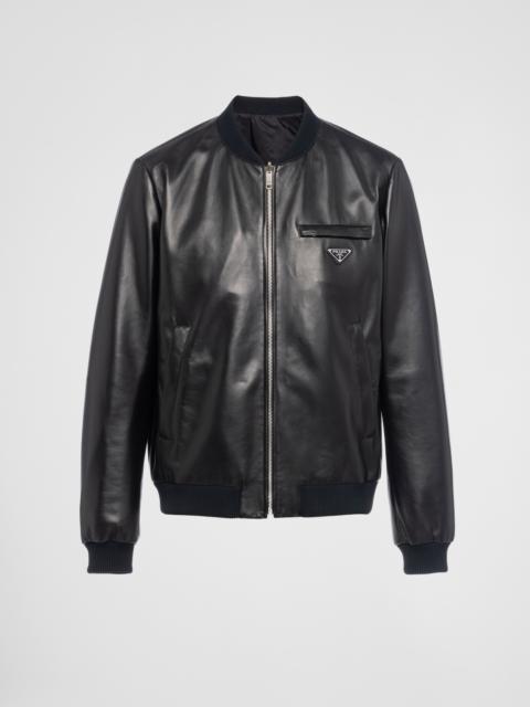 Reversible nappa leather and Re-Nylon bomber jacket