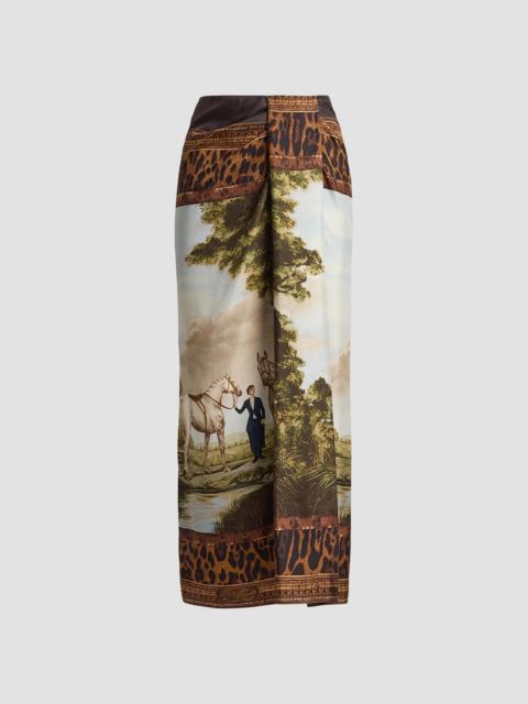 Ralph Lauren Women's Debbie Silk Scenic Midi Skirt - Tan Multi