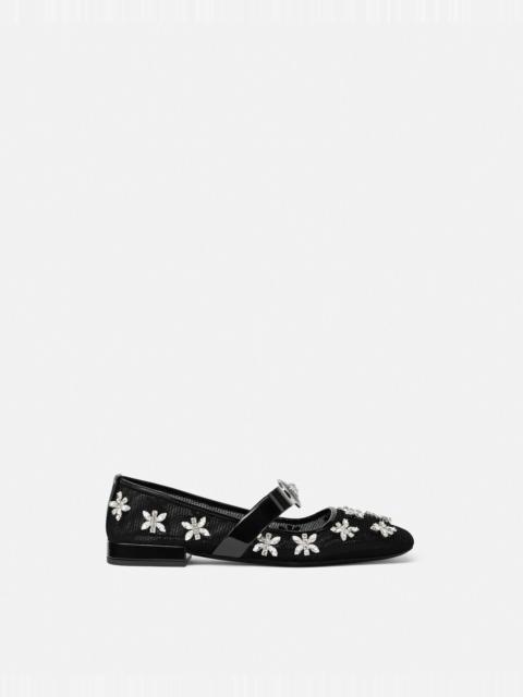 VERSACE Crystal Mesh Gianni Ribbon Ballerinas
