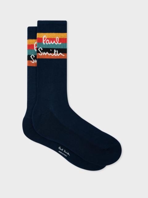 Paul Smith Navy 'Artist Stripe' Logo Socks