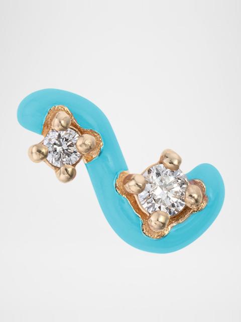 BEA BONGIASCA 9K Yellow Gold and Blue Enameled Sterling Silver Diamond Mini Loop Earring, Single