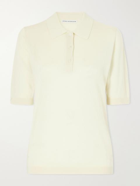 Studio Nicholson Ribbed merino wool and silk-blend polo sweater Cream