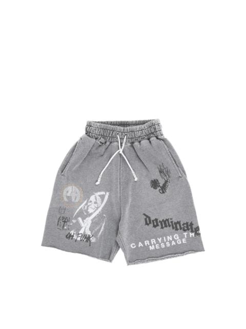 Paly GRAPHIC-PRINT RAW-EDGE SHORTS