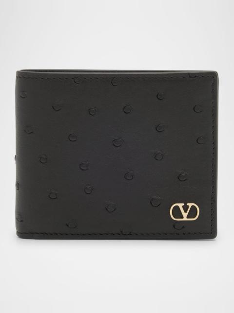 Valentino Men's Ostrich-Effect VLogo Bifold Wallet