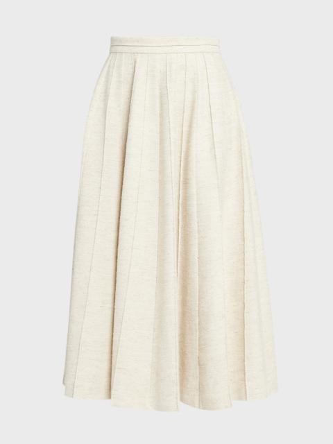 Loro Piana Fumiko Pleated Wool Silk Linen Midi Skirt