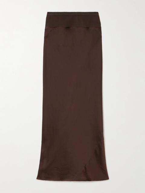Rick Owens Ribbed Cotton-blend Trimmed Charmeuse Maxi Skirt