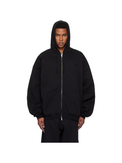 VETEMENTS Black Embroidered Logo Oversized Zip-Up Hoodie