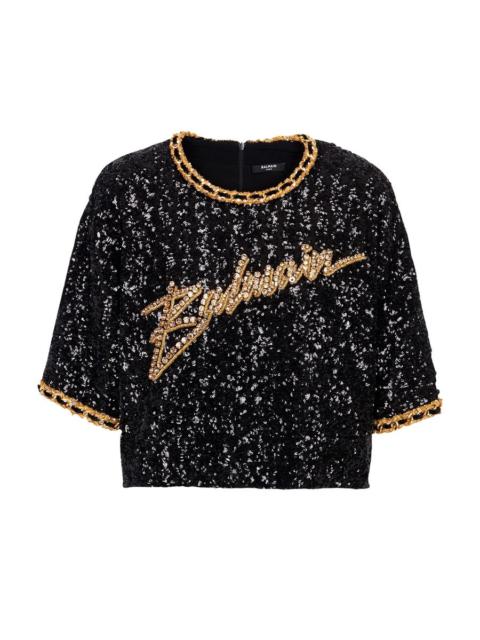 Short T-Shirt embroidered with sequins