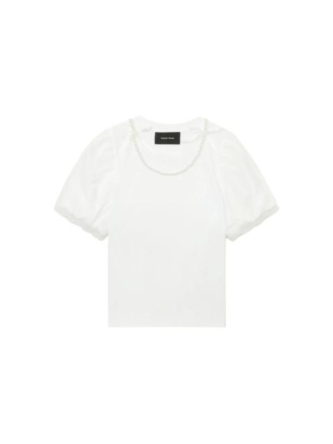 Simone Rocha TULLE OVERLAY PUFF SLEEVE T-SHIRT WITH EMBROIDERY – WHITE/PEARL