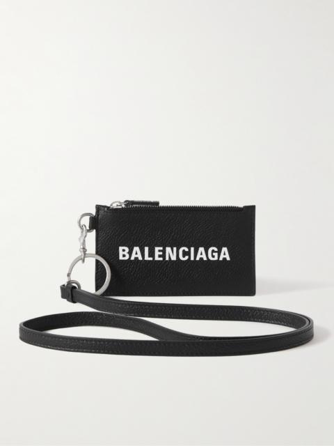 BALENCIAGA Logo-Print Full-Grain Leather Cardholder with Lanyard