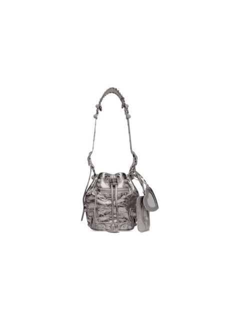 BALENCIAGA Women's Le Cagole Xs Bucket Bag Metallized With Rhinestones in Silver