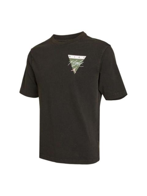Jordan Men's Air Jordan Flight Essentials Washed Basketball Sports Printing Round Neck Short Sleeve Black T
