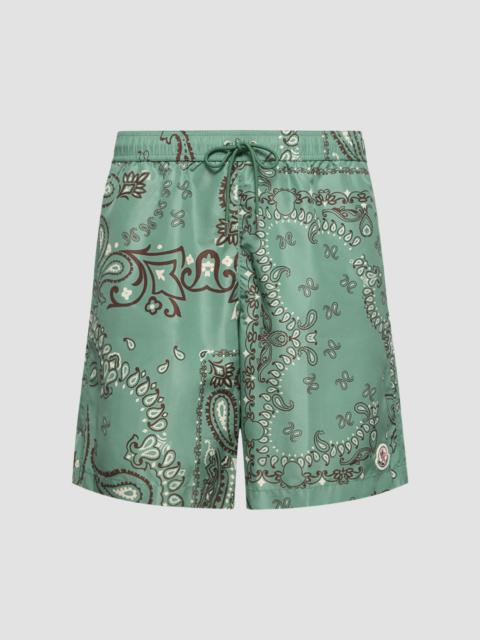 Moncler Men's Swim Trunks with Floral Print - Aqua Green
