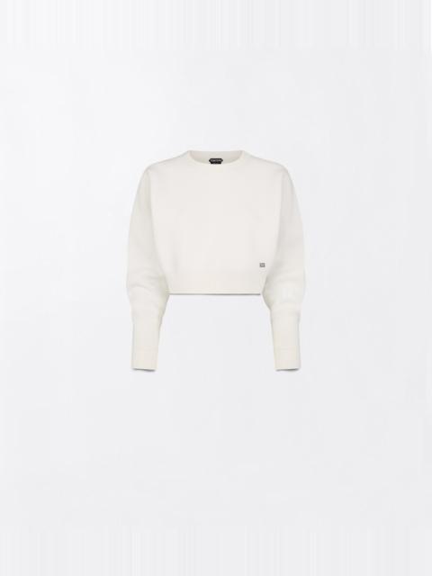 TOM FORD SCULPTURAL WOOL CASHMERE CREWNECK CROPPED KNIT