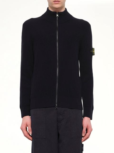 Stone Island 5100017 Full Rib RWS Wool Cardigan in Navy Blue