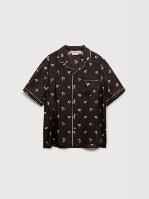 Marni BROWN SILK TWILL PAJAMA SHIRT WITH FLORAL PRINT
