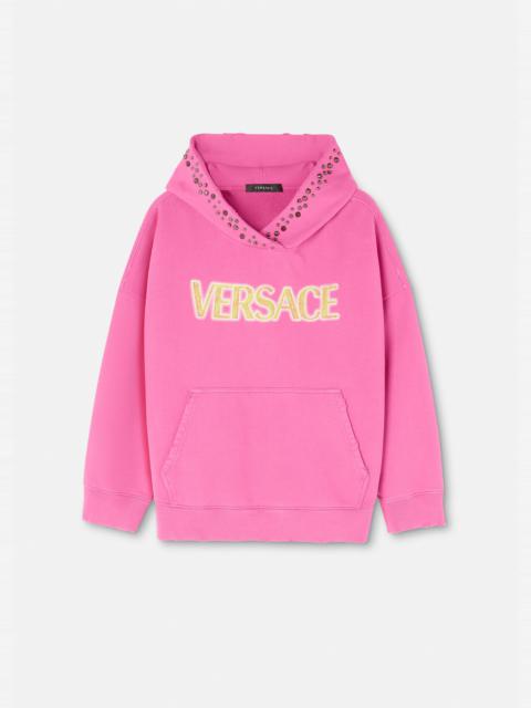 VERSACE Studded Distressed Logo Hoodie