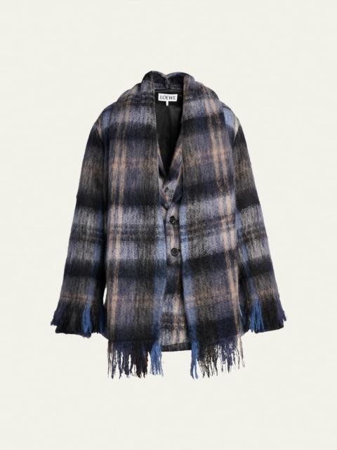 Loewe Check Alpaca Fringe Scarf Jacket