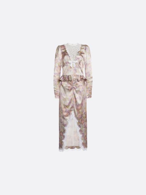 Alessandra Rich SILK SATIN MIDI DRESS WITH LACE DETAL