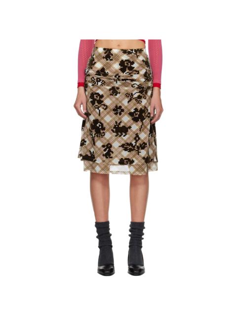 Chopova Lowena Brown & White Sonicscape Mesh Knee Midi Skirt