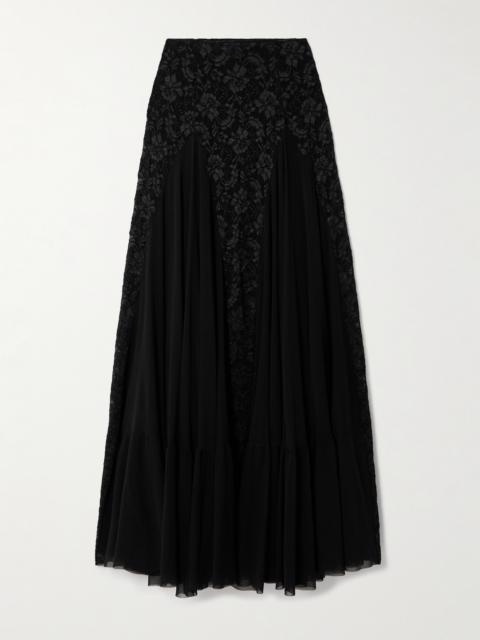 LORETTA CAPONI Griselda Tiered Tulle And Lace Maxi Skirt